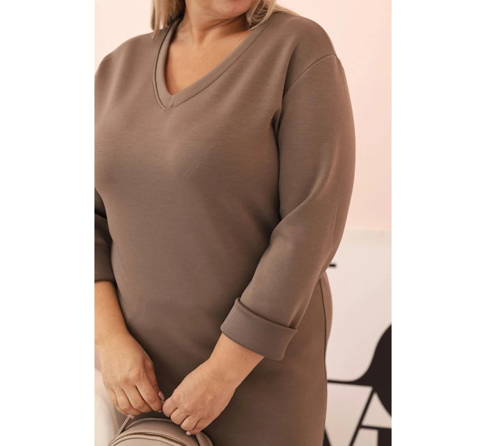 Dámske Plus veľkosť maslo V-neck šaty s Fango rukávmi