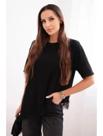 Dámska asymetrická bavlnená blúzka s čipkovanou spodnou časťou čierna Dámska asymetrická bavlnená blúzka s čipkovanou spodnou časťou čierna