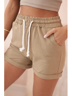 Dámske bavlnené šortky s elastickým pásom camel