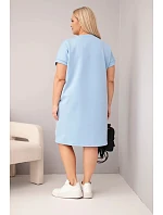 Dámske plus veľkosť šaty s krátkymi rukávmi a vreckami modrá