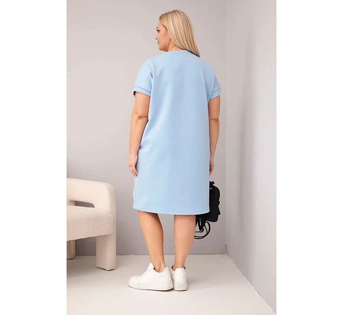 Dámske plus veľkosť šaty s krátkymi rukávmi a vreckami modrá