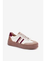 Skórzane Sneakersy Damskie Na Platformie Zazoo N1234 Beżowo-Bordowe