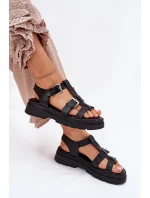 Sandały Damskie Eko Skórzane Z Klamrami Czarne Jeneliena Sandały Damskie Eko Skórzane Z Klamrami Czarne Jeneliena