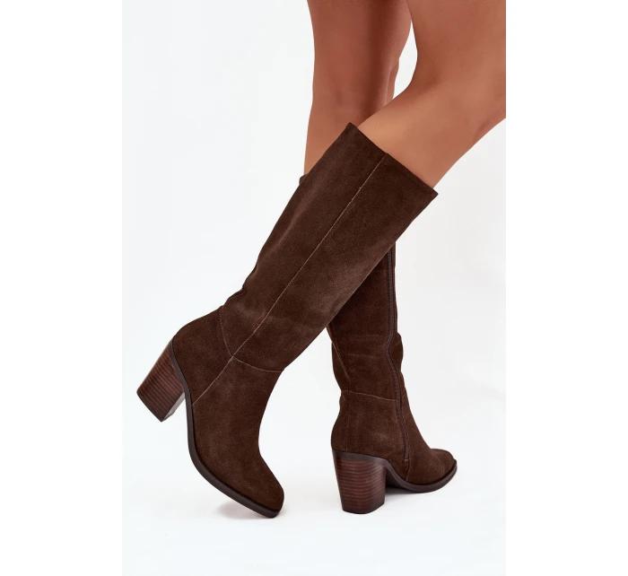 Dámske čižmy na podpätku so zipsom Lissara - čokoláda, eko semiš Dámske čižmy na podpätku so zipsom Lissara - čokoláda, eko semiš