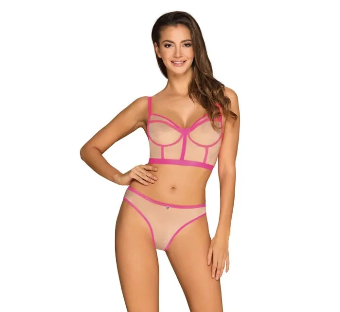 Zmyselný set Nudelia top & panties neon pink - Obsessive