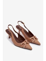 Dámské sandály na podpatku s ozdobným detailem hnědé model 21900459 - Boto