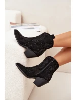 Ocieplane Damskie Botki Kowbojki Ze Zdobieniem Czarne Lelira Ocieplane Damskie Botki Kowbojki Ze Zdobieniem Czarne Lelira