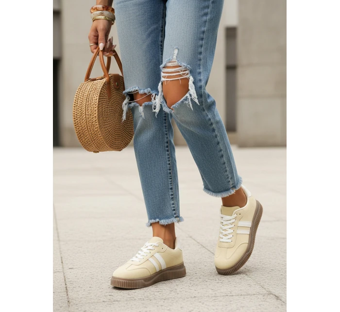 Dámske tenisky s hrubou podrážkou a bočnými pruhmi žlté ZY1400