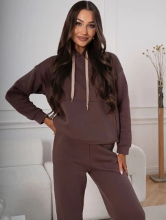 Bavlnená dámska hrubšia tepláková súprava v čokoládovej farbe (82143)