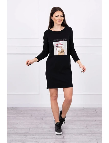 Šaty s potiskem model 18744174 černé - K-Fashion