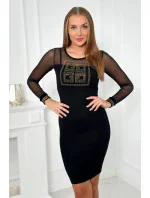 Pletené šaty s tylovými rukávmi čierne