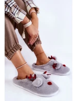 Damskie Świąteczne Futrzane Papcie Z Reniferem Szare Clarie