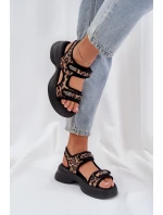 Eko Kožené Lehké Sandály Na Platformě Panther Hnědé