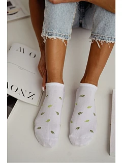 Dámské kotníčkové ponožky s listy bílé