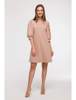 B291 Šaty áčkového strihu s rukávmi - mocca