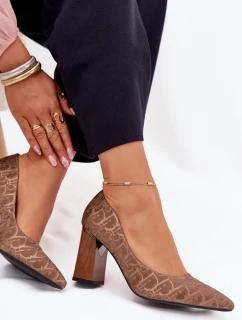 Dámské lodičky na sloupkovém podpatku model 21780731 Hnědá vzor - VINCEZA