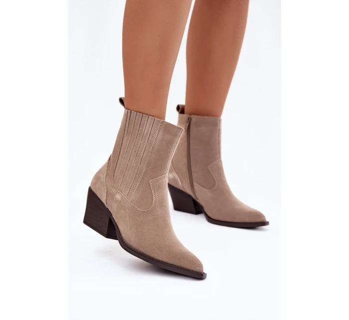 Dámske členkové topánky na podpätku 6350 Beige - Ideálna obuv Dámske členkové topánky na podpätku 6350 Beige - Ideálna obuv