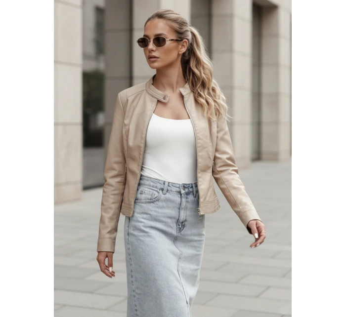 Dámská přechodná kožená bunda béžová Dstreet model 21981892 - FashionStreet
