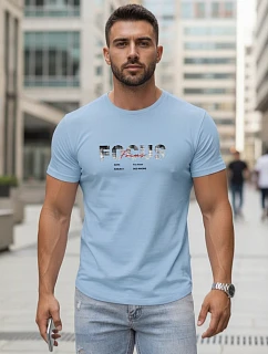 Pánske tričko s veľkým nápisom, bavlnené, svetlo modré, FashionStreet NX5137R