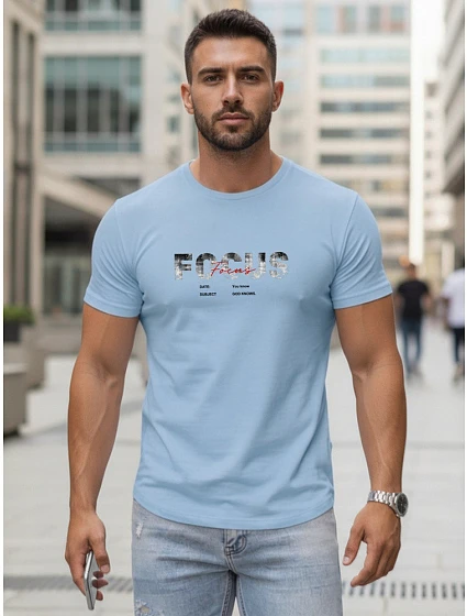Tshirt męski z napisem bawełniany błękitny model 22316044 - FashionStreet Tshirt męski z napisem bawełniany błękitny model 22316044 - FashionStreet