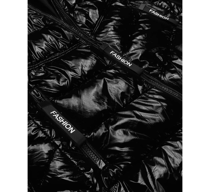 Čierna dámska lakovaná bunda (B9759-1)