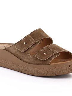 Dámske kožené žabky na platforme hnedé Vinceza 66916