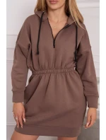 Zateplené šaty s kapucňou mocca