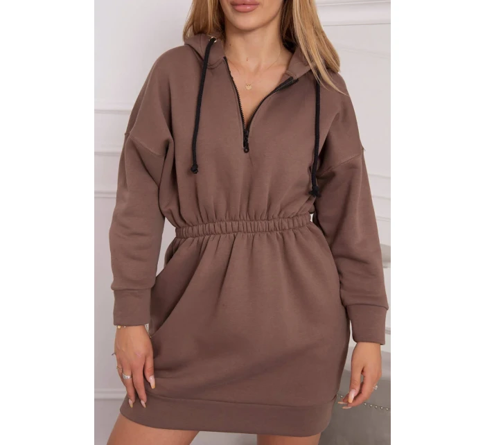Zateplené šaty s kapucňou mocca