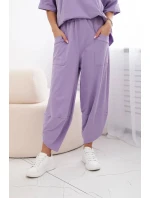 Súprava bavlnená blúzka + nohavice svetlo fialová