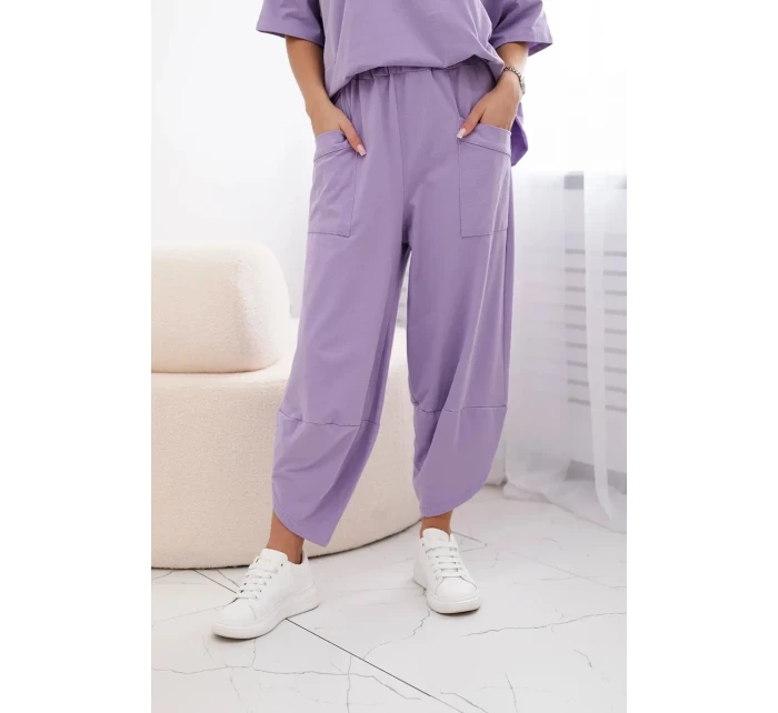 Súprava bavlnená blúzka + nohavice svetlo fialová