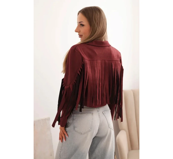 Dámska semišová bunda so strapcami bordová Dámska semišová bunda so strapcami bordová