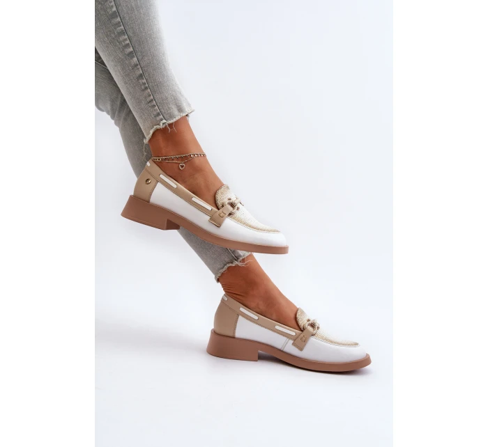 Skórzane Mokasyny Półbuty Damskie Maciejka 06493-11 Biało-Beżowe