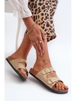 Klapki Damskie Z Klamrami Złote Fronila