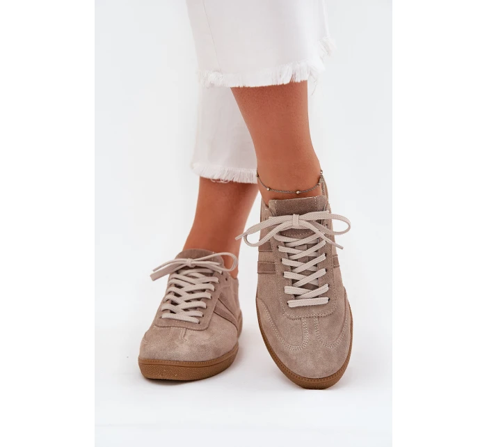 Semišové Nízké Tenisky Dámské Tmavě Béžové model 21703477 - Zazoo