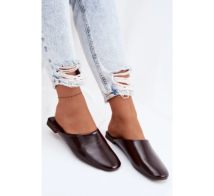 Dámské Mules z Umělé Kůže Ploché Čokoládové Romelle