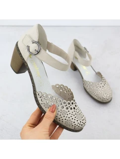 Dámske kožené sandále na ihlovom podpätku béžovej farby Rieker 40902-60