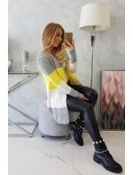 Šedý+žltý pruhovaný sveter