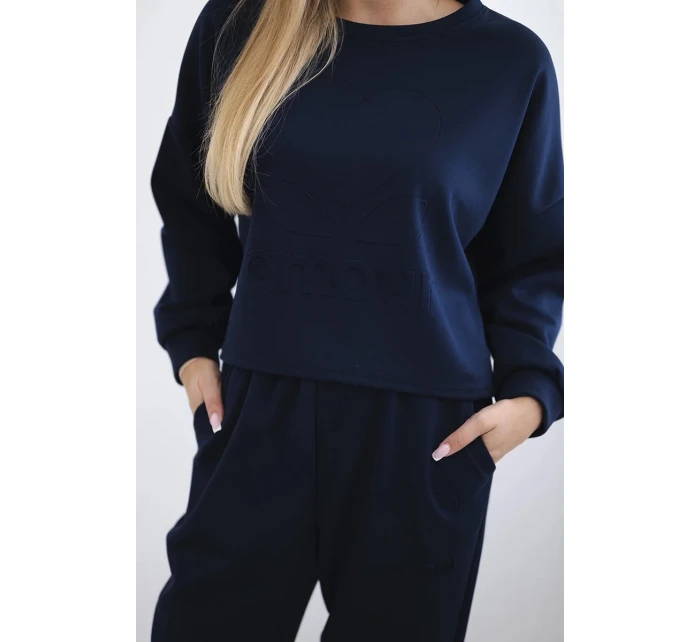 Viskózový set Amour tepláková súprava + nohavice námornícka modrá