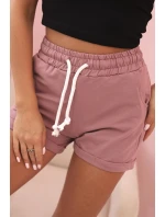 Dámské bavlněné šortky s gumou a šněrováním v pase tmavě růžové
