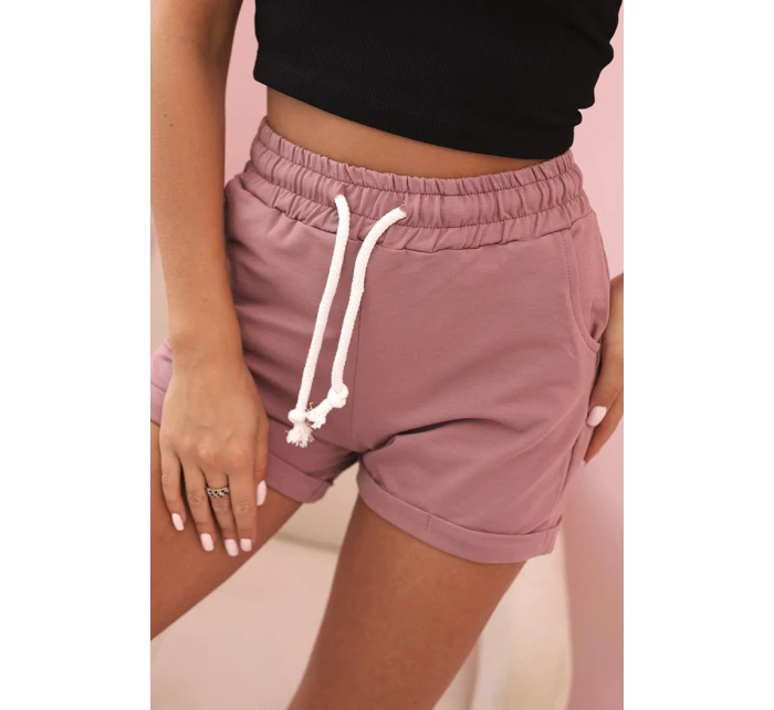 Dámské bavlněné šortky s gumou a šněrováním v pase tmavě růžové