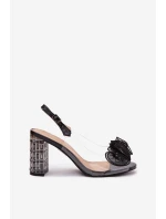 Sandály na podpatku s krystaly D&A MR52-237 Černé