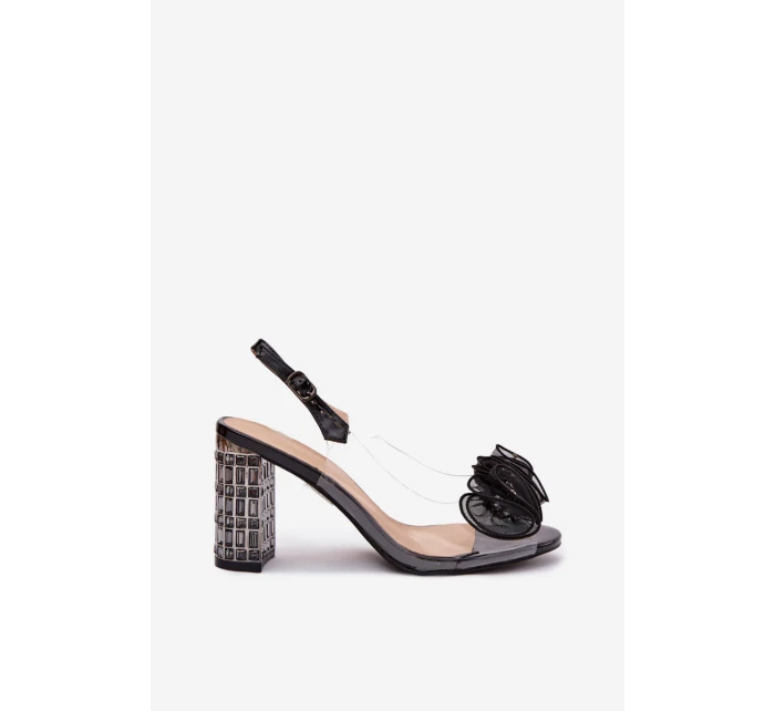 Sandály na podpatku s krystaly D&A MR52-237 Černé