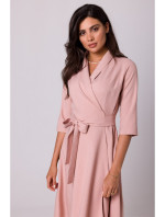 B255 Zavinovacie šaty so šálovým golierom - ružové