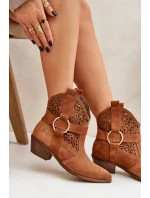 Semišové otvorené kovbojské topánky na podpätku Zazoo 2994 Camel
