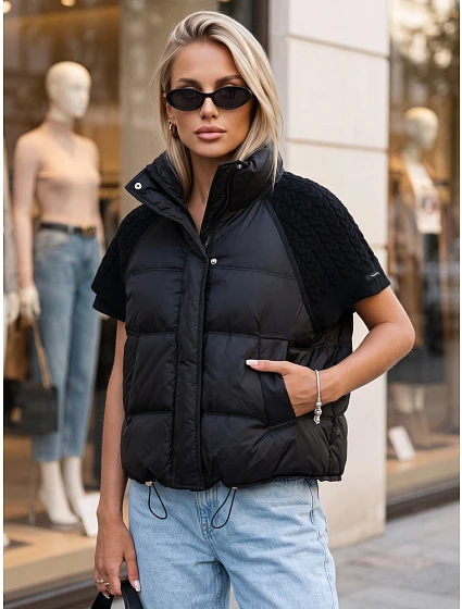 Krótka kamizelka damska pikowana czarna model 22341157 - FashionStreet