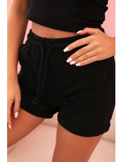 Dámske bavlnené šortky s gumou a šnúrkou v páse čierne