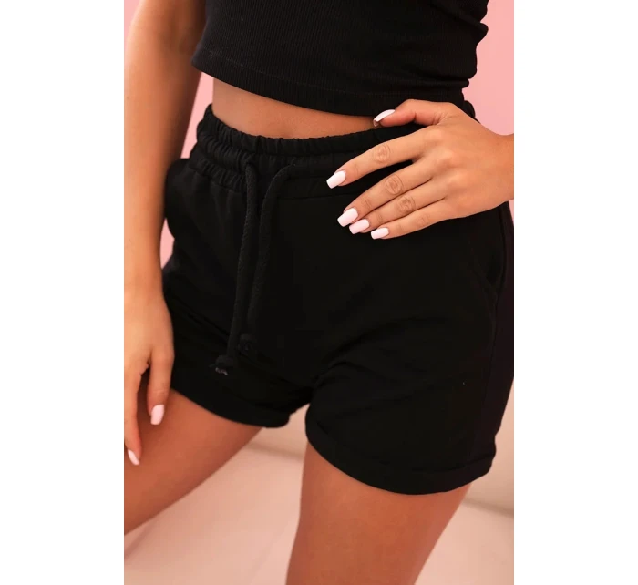 Dámske bavlnené šortky s gumou a šnúrkou v páse čierne