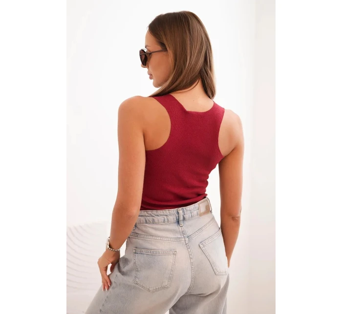 Dámske pruhované tielko s ozdobnou aplikáciou bordová Dámske pruhované tielko s ozdobnou aplikáciou bordová