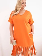 Dámske bavlnené V-neck strapce Plus veľkosť oranžové šaty