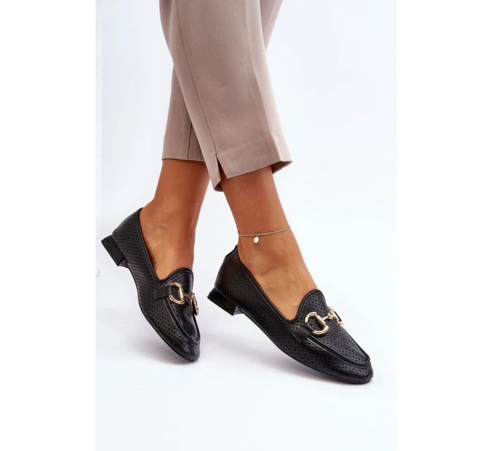 Mokasyny Damskie Na Płaskim Obcasie Z Ozdobą Czarne Iluvana Mokasyny Damskie Na Płaskim Obcasie Z Ozdobą Czarne Iluvana